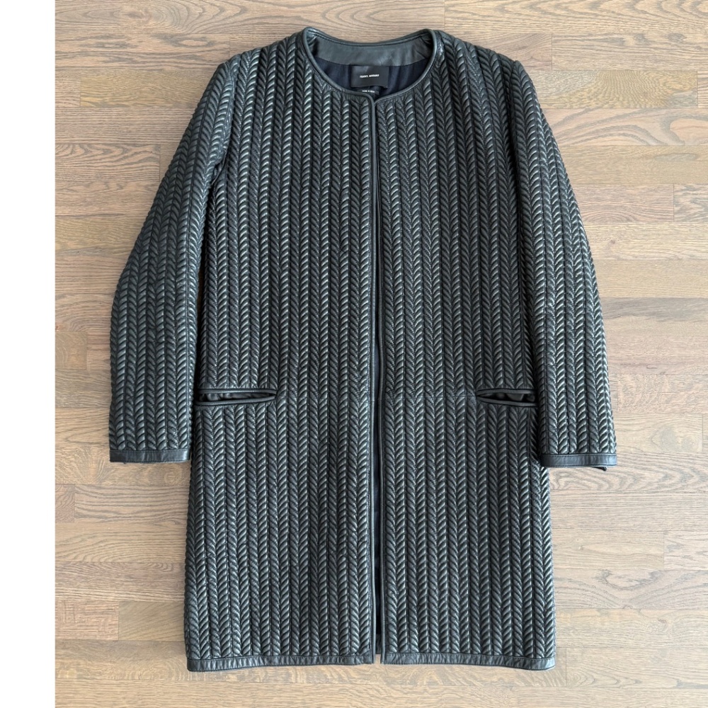Isabel Marant Manteau Cybill Long Black Leather Coat Size 38